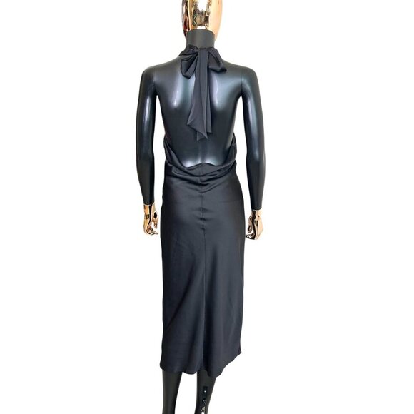 Express Black Halter Cocktail Midi Dress NWT Sateen Slip Style Size Small - Picture 3 of 11